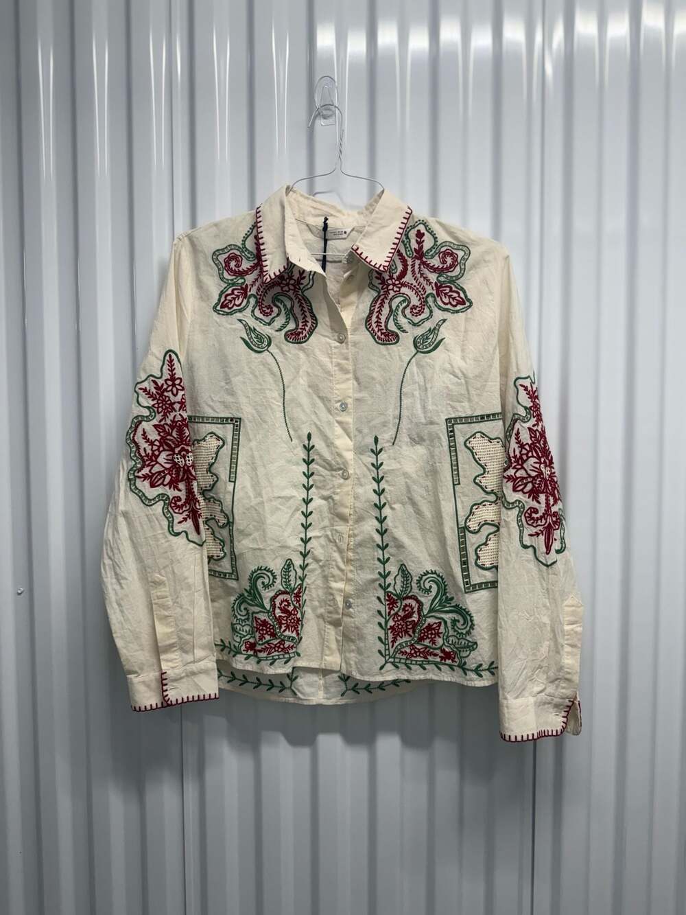 Zara Embroidered Long Sleeve Button Up Shirt